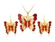 Stylowy naszyjnik i kolczyki zestaw motyle Swarovski pozłacane (czerwone)